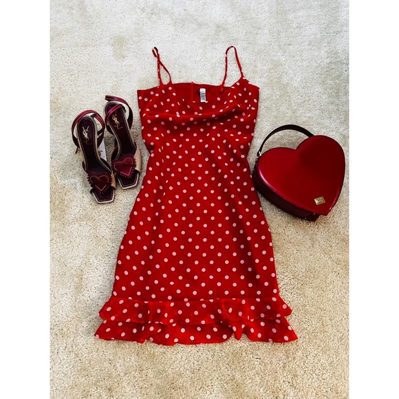 Laundry By Shelli Segal Dresses & Skirts - Laundry by Shelli Segal Polka Dot Silk Y2K Ruffle Romantic Slip Dress Size 2